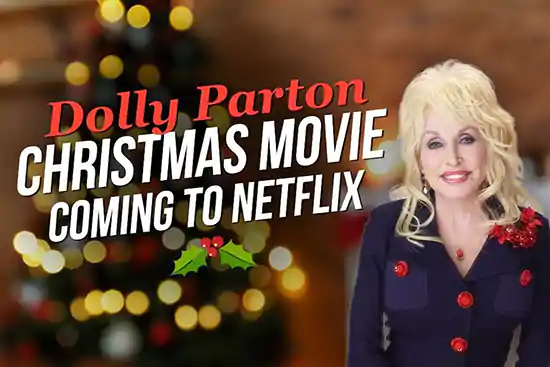 Dolly Parton with Christmas theme background