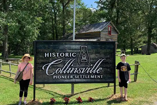 Historic Collinsville Pioneer Settlement sign