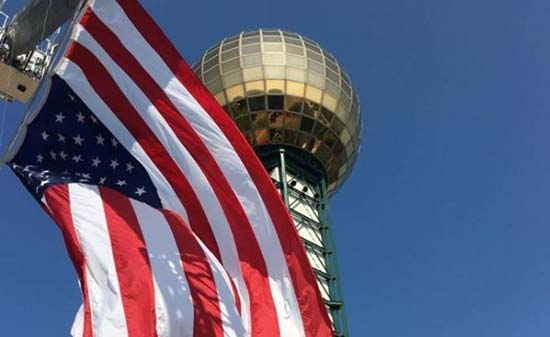 Knoxville sphere tower with american flag