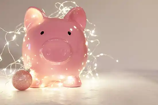 piggy bank with christmas lights